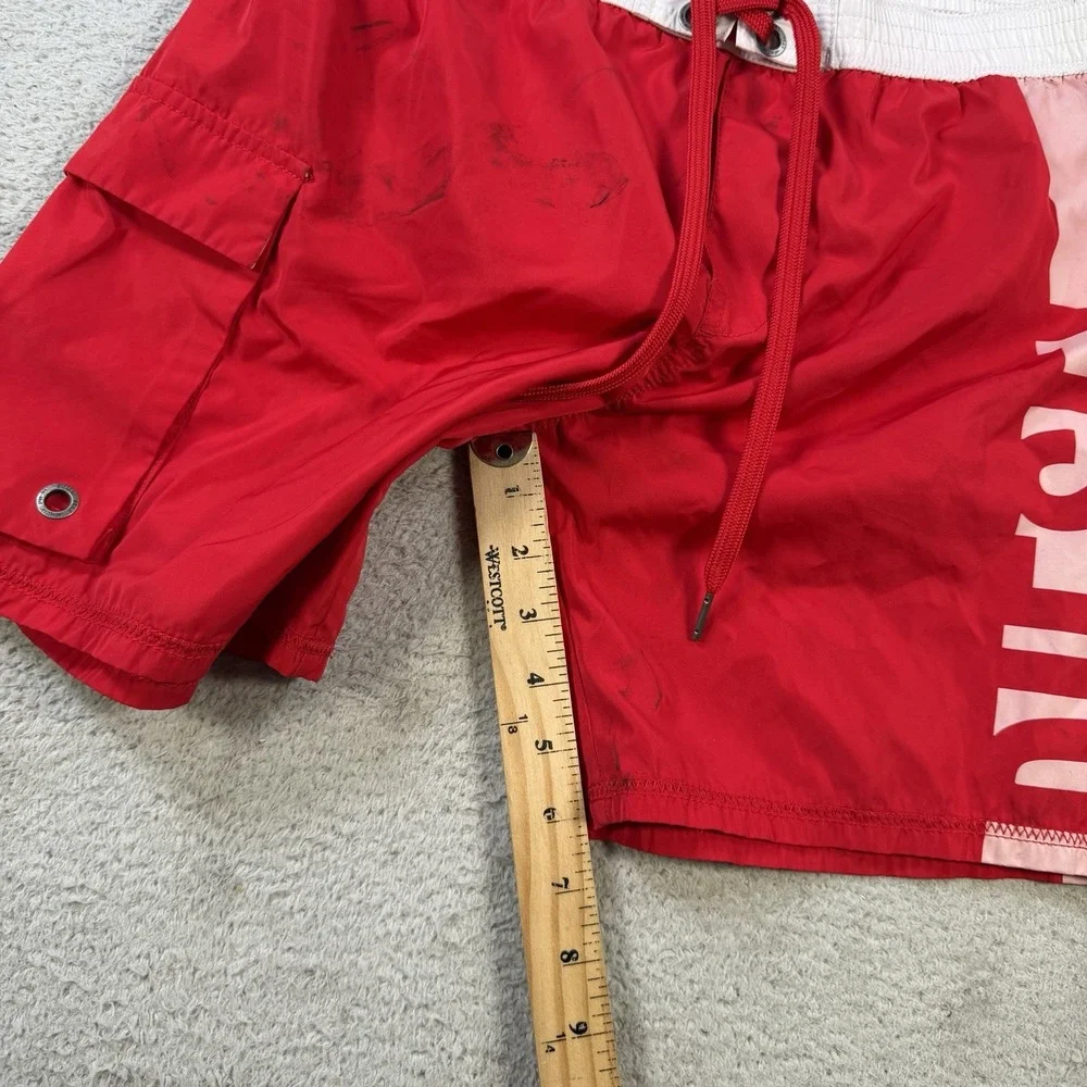 Diesel Beachwear Mens Red Elastic Waist Pockets Swim Shorts Size Large